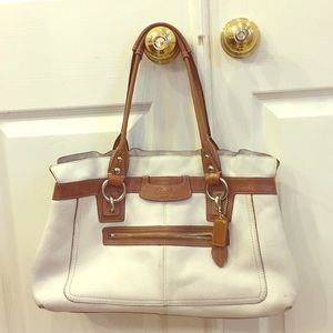White/brown leather purse